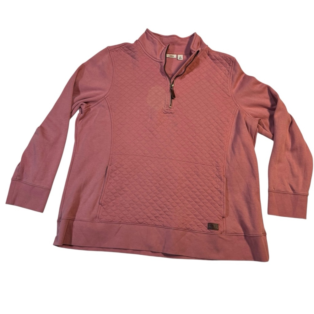 L.L. Bean Women’s Quarter Zip Quilted Pullover Pink Cotton Blend Top 2X Plus